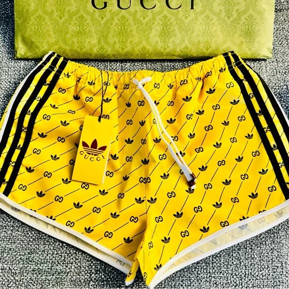 Gucci Yellow Athletic Shorts with Black Trim and Drawstring - Picture 8 of 8